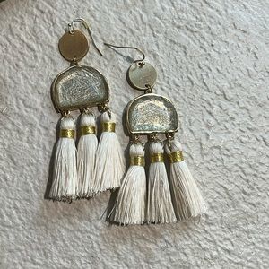 Gorgeous fringe tassel cream gold silver drop dangle earrings